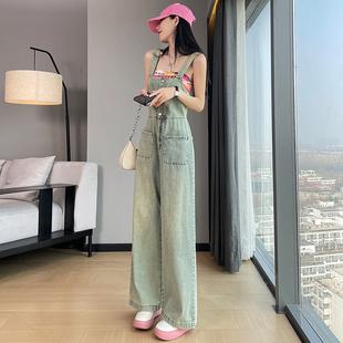 减龄阔腿牛仔背带裤女春夏2026新款高腰显瘦盐系奶fufu工装连体裤