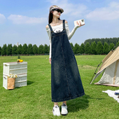 复古牛仔背带裙女春秋2025新款 中长款 宽松显瘦开叉盐系减龄连衣裙