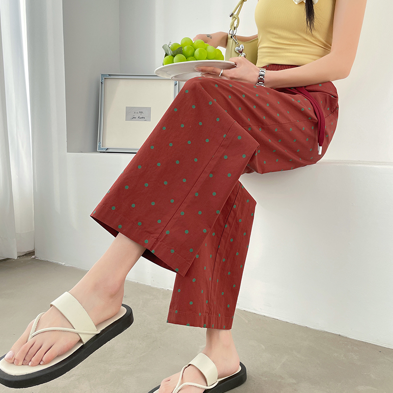 波点阔腿裤女2025夏季新款花裤子薄款高腰宽松休闲显瘦九分直筒裤