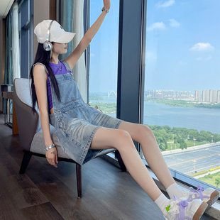 减龄牛仔背带短裤女夏季薄款2026新款高腰显瘦宽松休闲阔腿连体裤