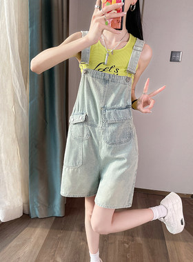 牛仔背带短裤女夏季新款减龄显瘦