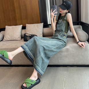 复古牛仔背带裙女夏薄款 减龄连衣中长裙 2025新款 宽松显瘦可爱工装