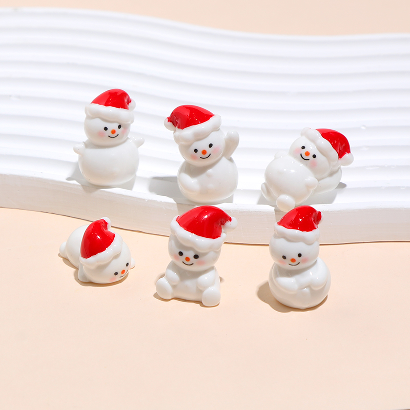 卡通可爱红色帽子雪人立体树脂摆件创意电脑桌面车载装饰品小摆件
