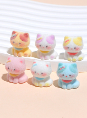 植绒卡通蝴蝶结猫咪立体动物树脂摆件创意电脑桌面车载装饰品摆件