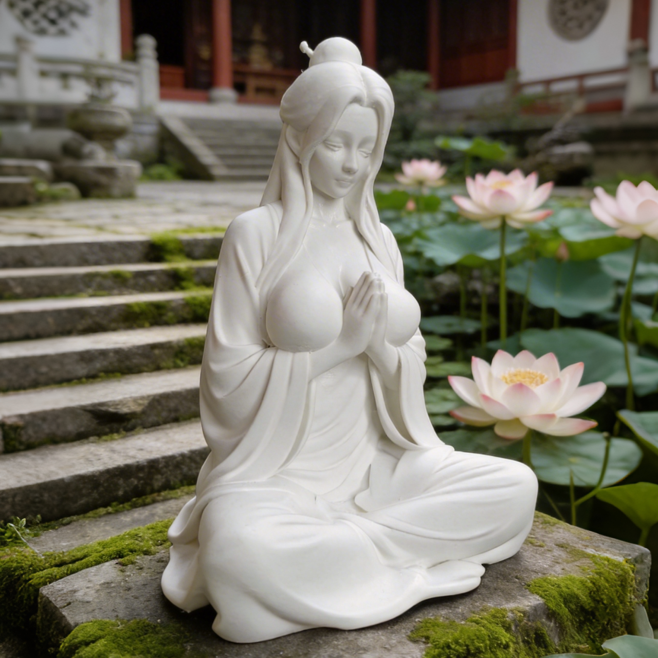 中式禅意古装纯欲性感美女3D打印塑料雕塑书房茶室鱼缸摆件高15cm