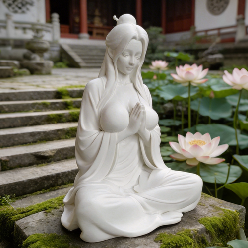 中式禅意古装纯欲性感美女3D打印塑料雕塑书房茶室鱼缸摆件高15cm