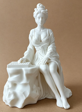 仿石性感古代纯欲美女茶室书房桌面中式风格塑料摆件 琴棋书画-棋