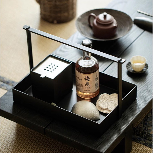 新中式铁艺提篮茶托盘茶桌茶杯功夫茶具收纳盒装饰摆件禅意置物盘