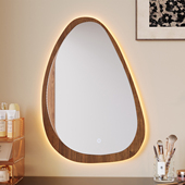 LED带灯镜子中古风化妆镜宅寂风挂墙款 梳妆镜家用木质台式 梳妆镜