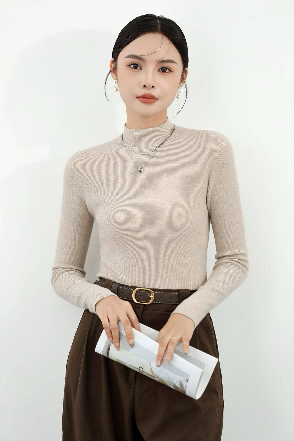 16101半高领打底衫女秋冬季白色内搭加厚保暖修身长袖上衣包邮