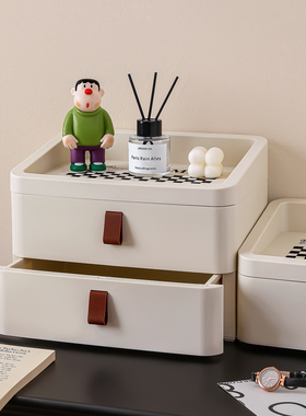 奶油风收纳盒摆件抽屉式桌面杂物整理盒玄关客厅装饰化妆品收纳盒