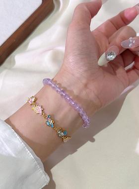 天然紫水晶双圈手链女紫色新中式