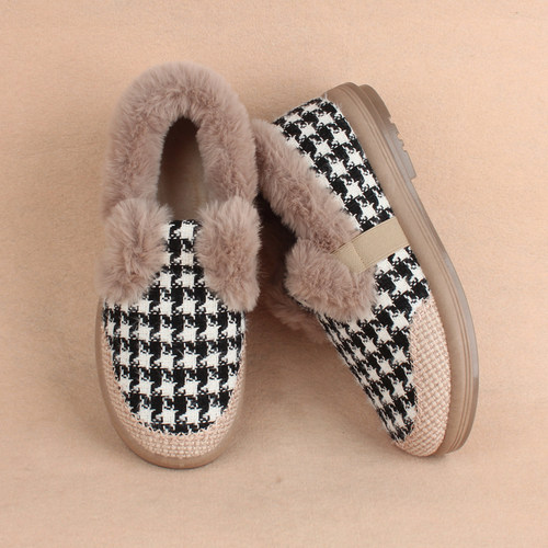 豆豆毛毛棉鞋女士软底防滑外穿