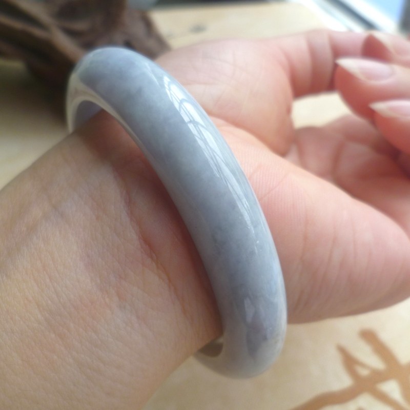 【玄冰玉阁】天然A货翡翠/淡紫色57.5MM正圈手镯3802带证书 特价