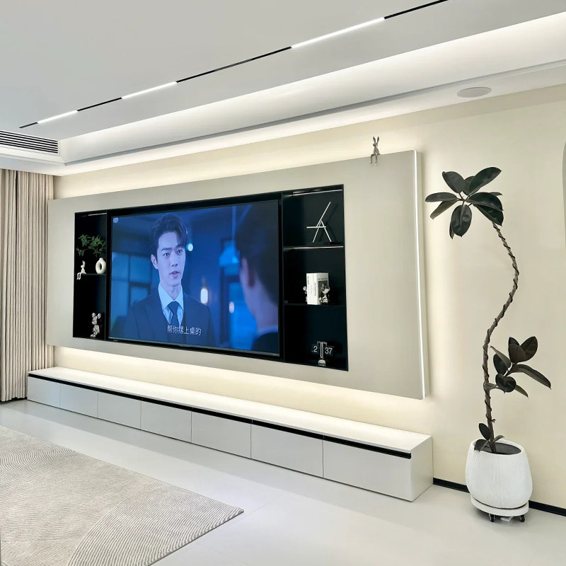 定制不锈钢85寸电视壁龛嵌入式65/75/100电视机电视柜背景墙壁柜