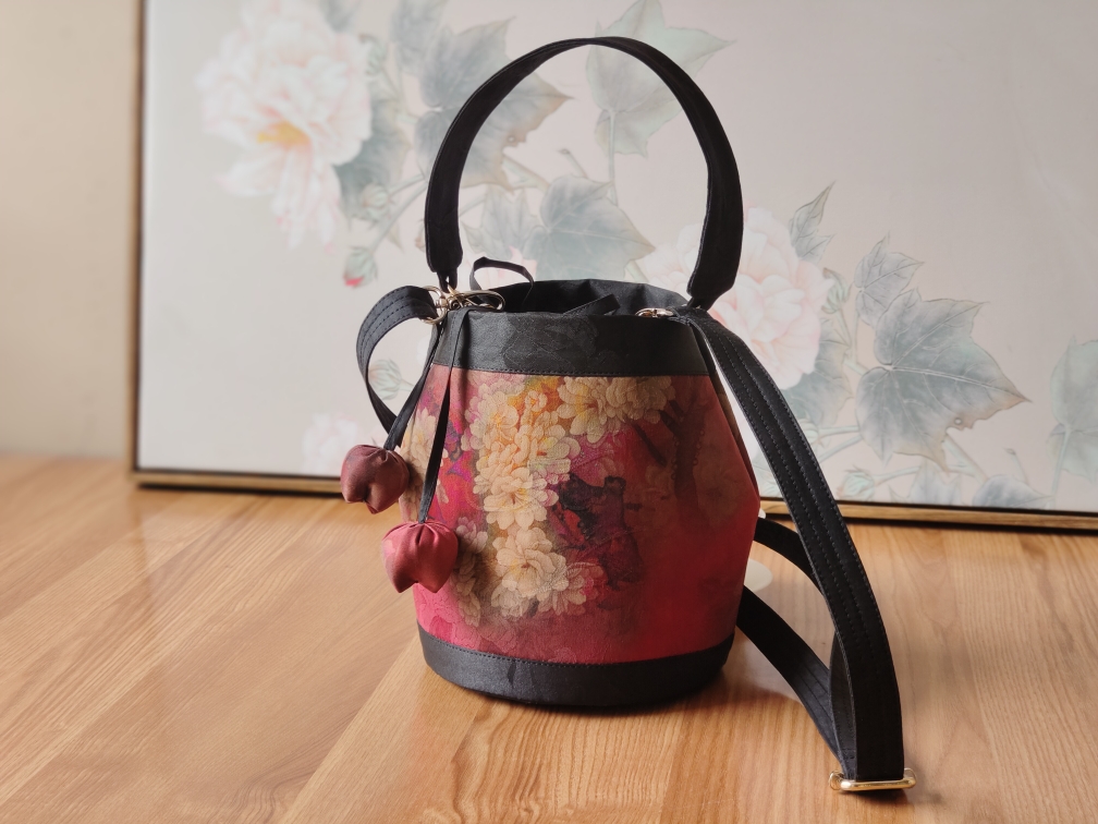 壹念添香 重缎香云纱包包 真丝水桶包 休闲斜挎包 中式国风手提包