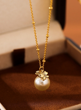 法式轻奢项链女珍珠吊坠