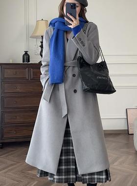 张涩涩 2024冬季新款 灰色高级感H型中长款极简风大衣外套女