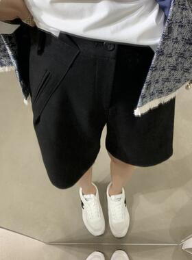 张涩涩 CBD小通勤 设计感腰头秀场既视精纺羊毛黑色西装短裤女秋