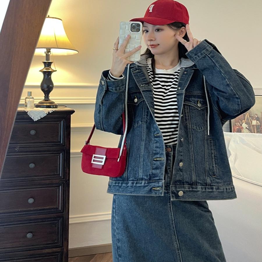 张涩涩ZSS YIER 秋季新品 n种穿搭方式 盐系可拆卸连帽牛仔外套