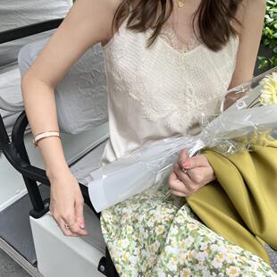 张涩涩2024夏百搭手工钩编蕾丝花边吊带背心女内搭新款内穿上衣