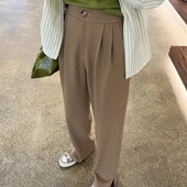 女直筒2022春季 裤 紧实耐磨筋骨小开衩西装 新款 张涩涩 百搭可茶色