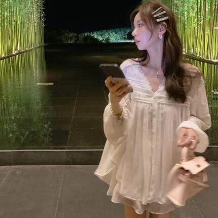 张涩涩2024夏专机塔克线&手工捏褶重磅白色衣雪纺长袖衬衫女