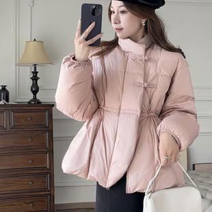 张涩涩 冬季新款 霓裳羽衣 新中式国风粉色收腰短款羽绒服外套女