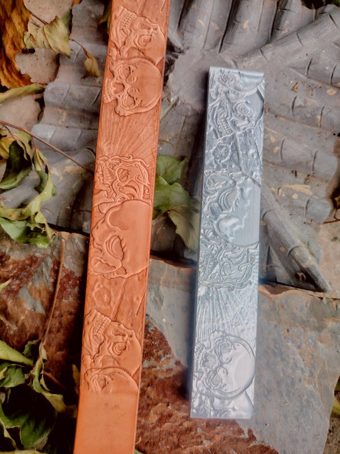 手工皮具铝合金皮革 两款骷髅皮革立体皮带压花模具