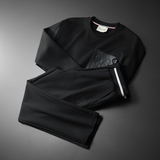 F6077T055P2402025新款秋季卫衣长裤运动休闲套装黑色-黑底图，男装休闲套装，钱塘6077
