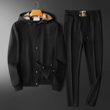 F6077T015P2802025新款秋季卫衣长裤运动休闲套装卡其-黑底图，男装休闲套装，钱塘6077