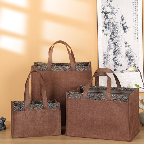 高级感麻布手提袋茶叶袋茶饼袋