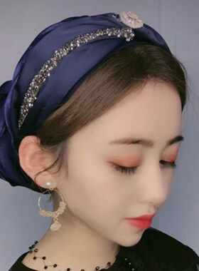 新款纱巾款帽子回族头巾回民套头盖头遮白头发时尚发箍帽发带帽女