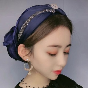 新款纱巾款帽子回族头巾回民套头盖头遮白头发时尚发箍帽发带帽女