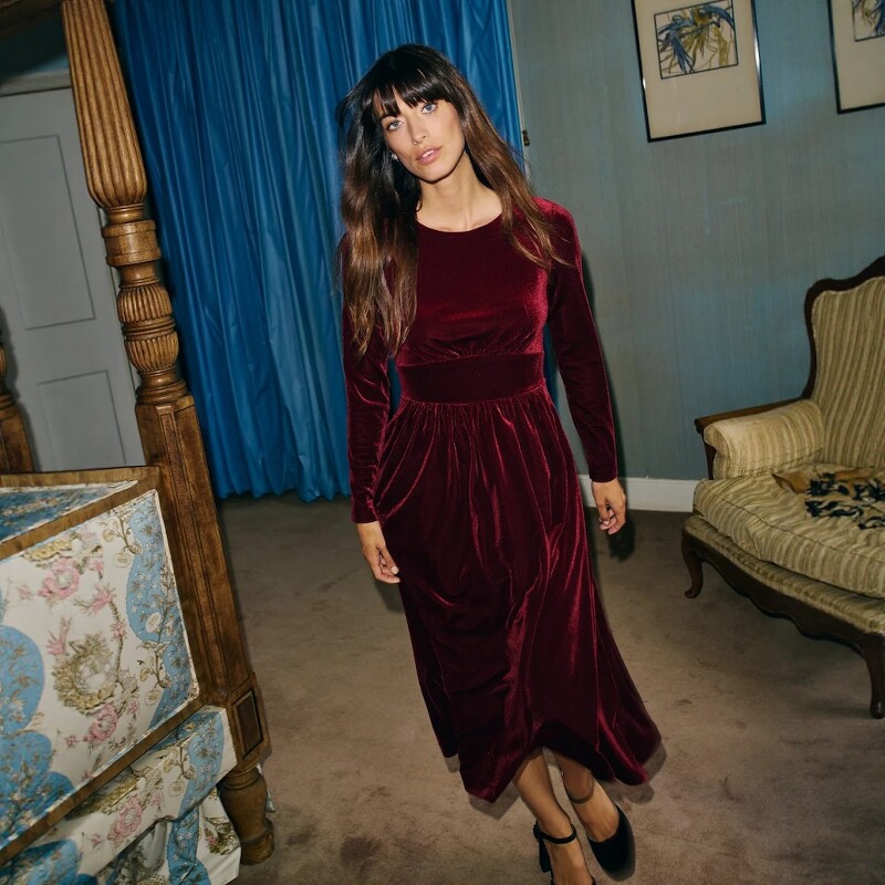 英国单冬季新品精致天鹅绒中高腰长袖压褶优雅时尚派对连衣裙女,女装/女士精品,连衣裙,淘宝优惠券,粉丝福利购,淘宝优惠卷