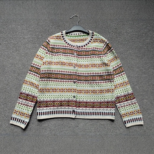 女休闲时尚 复古民族风含羊毛单排纽扣针织开衫 25秋冬新品