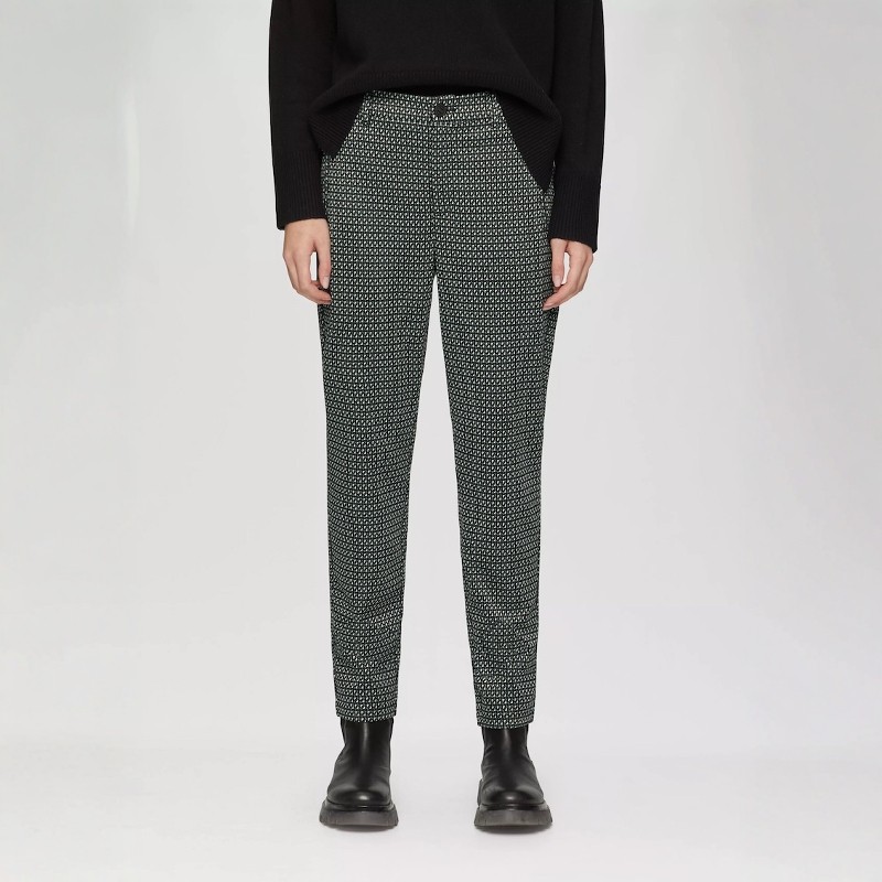 德国单春季新品高腰印花拉链口袋柔软舒适日常休闲小脚长裤女