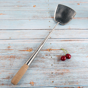 香港港式纯手工锻打2号锅铲10两炒勺厨师专用中式木柄不锈钢炒铲