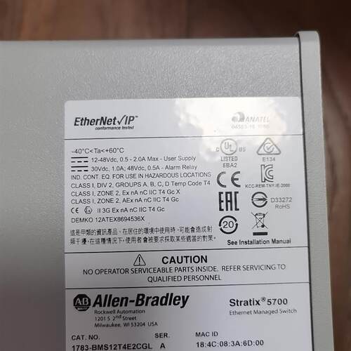 罗克韦尔AB管理型交换机1783-BMS12T4E2CGL,全新现货