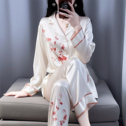 睡衣女春秋夏季桑蚕丝长袖薄款