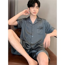 维多利亚男士睡衣夏季100%桑蚕丝男款短袖套装薄款真丝绸家居服