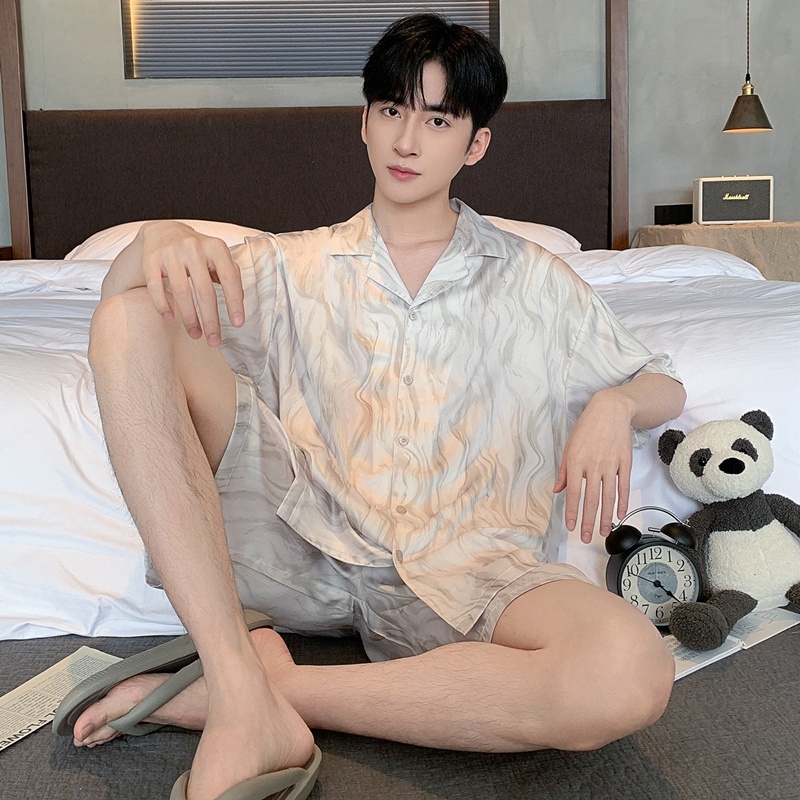 维多利亚男士桑蚕丝短袖短裤睡衣