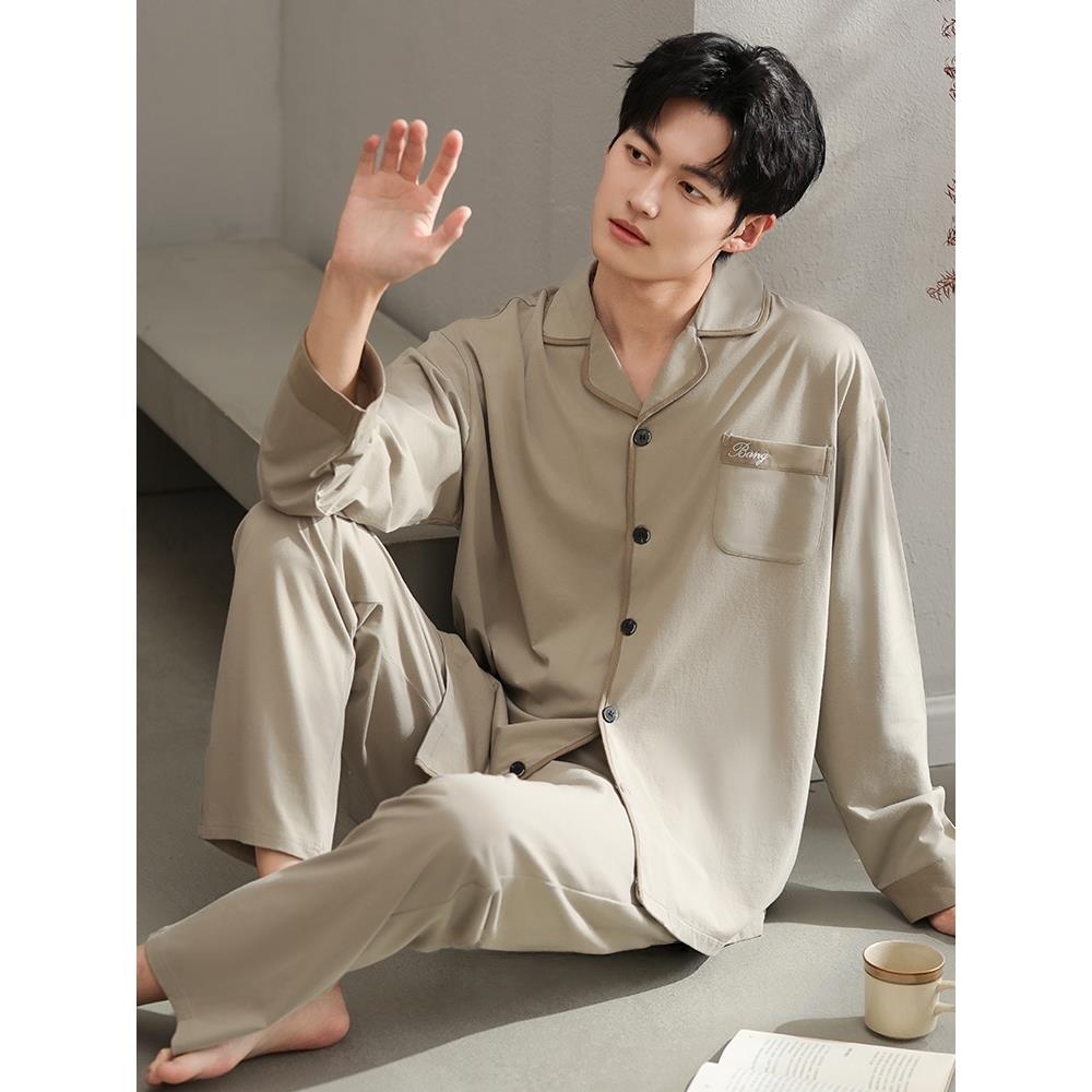 维多利亚纯棉睡衣男士长袖家居服