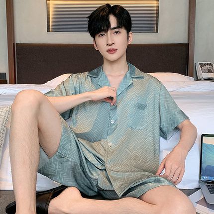 维多利亚睡衣男士真丝短袖短裤夏季家居服高级桑蚕丝凉感大码薄款