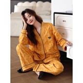 秋冬简约大码 维多利亚睡衣春秋季 休闲家居服 长裤 套装 纯棉开衫 长袖