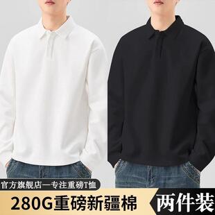 长袖POLO衫重磅卫衣棉质新款男士翻领打底T恤休闲宽松纯色上衣男