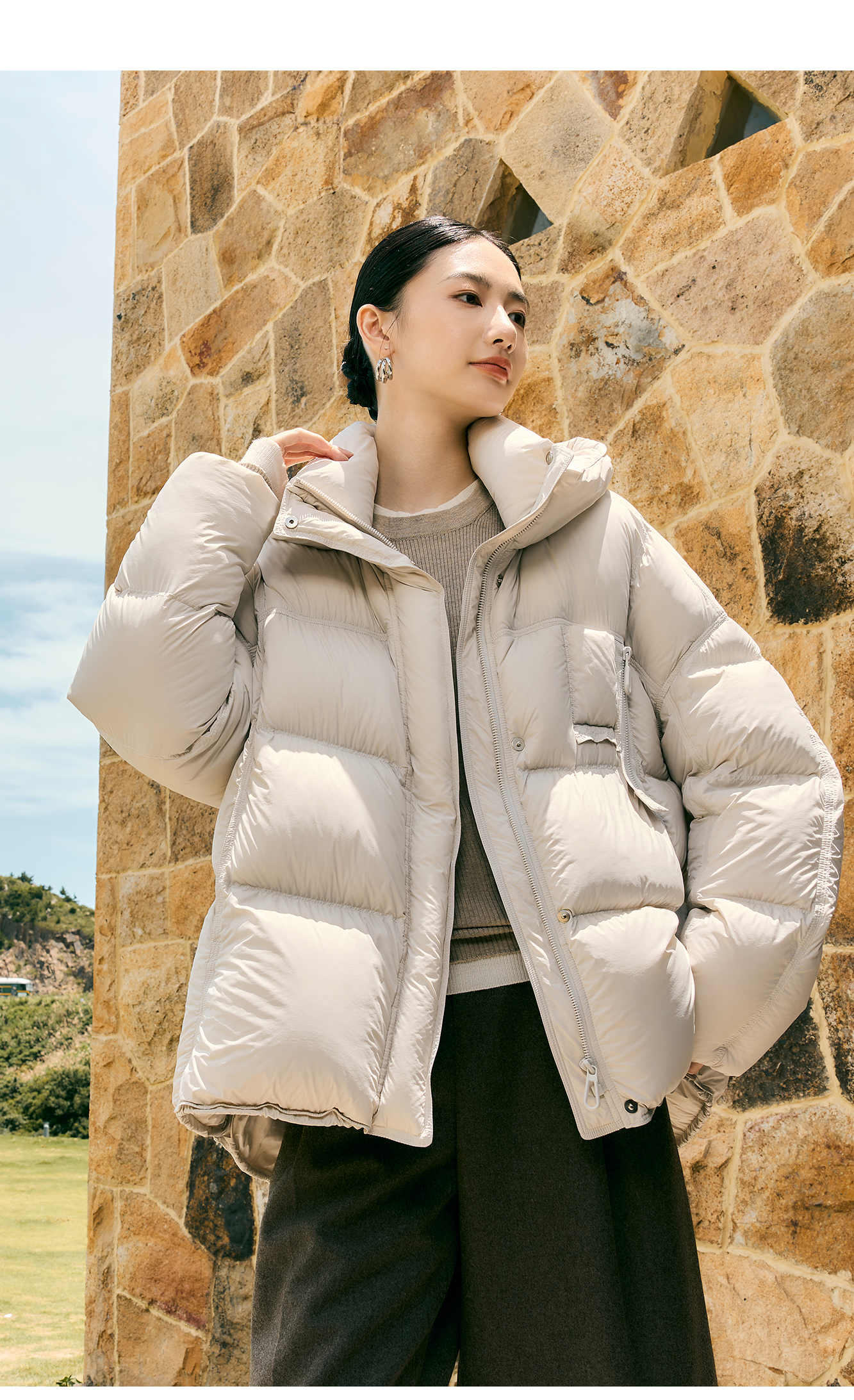 欧货868010泡芙羽绒服女2025冬季新款连帽宽松白鹅绒加厚保暖外套