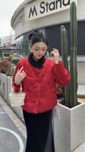 时戴衣人258186白新中式毛领羽绒服女短款盘90白鸭绒保暖外套冬