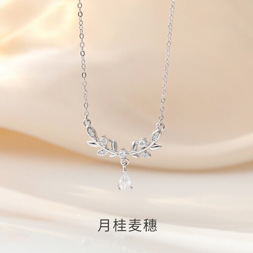 999纯银月桂麦穗项链女韩版小众ins高级感小清新森系锁骨链