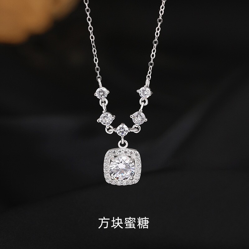 999 纯银方糖锆石项链女韩版小众设计高级感轻奢网红锁骨链